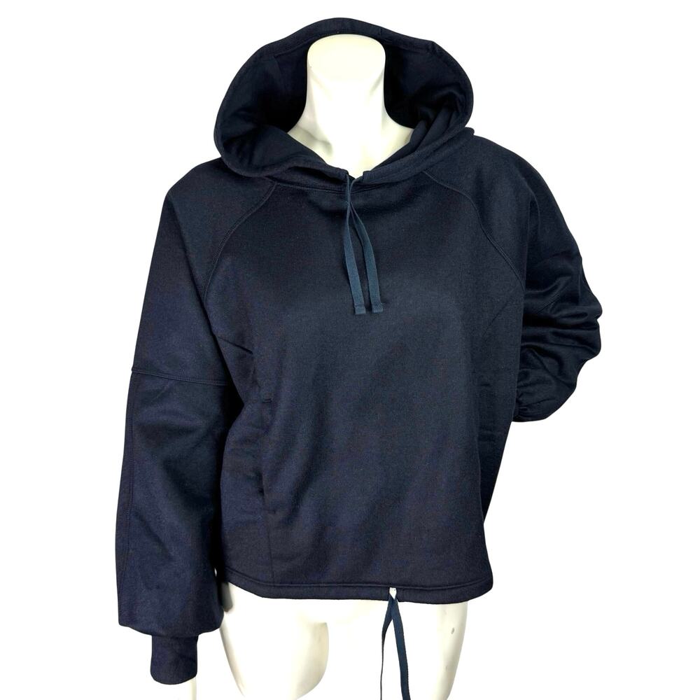 prAna Ziller Wool Blend Hoodie M Medium Hooded Sweatshirt Navy Blue Cropped